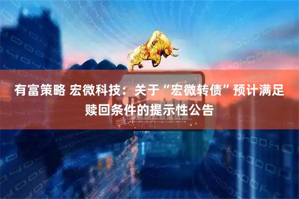 有富策略 宏微科技：关于“宏微转债”预计满足赎回条件的提示性公告